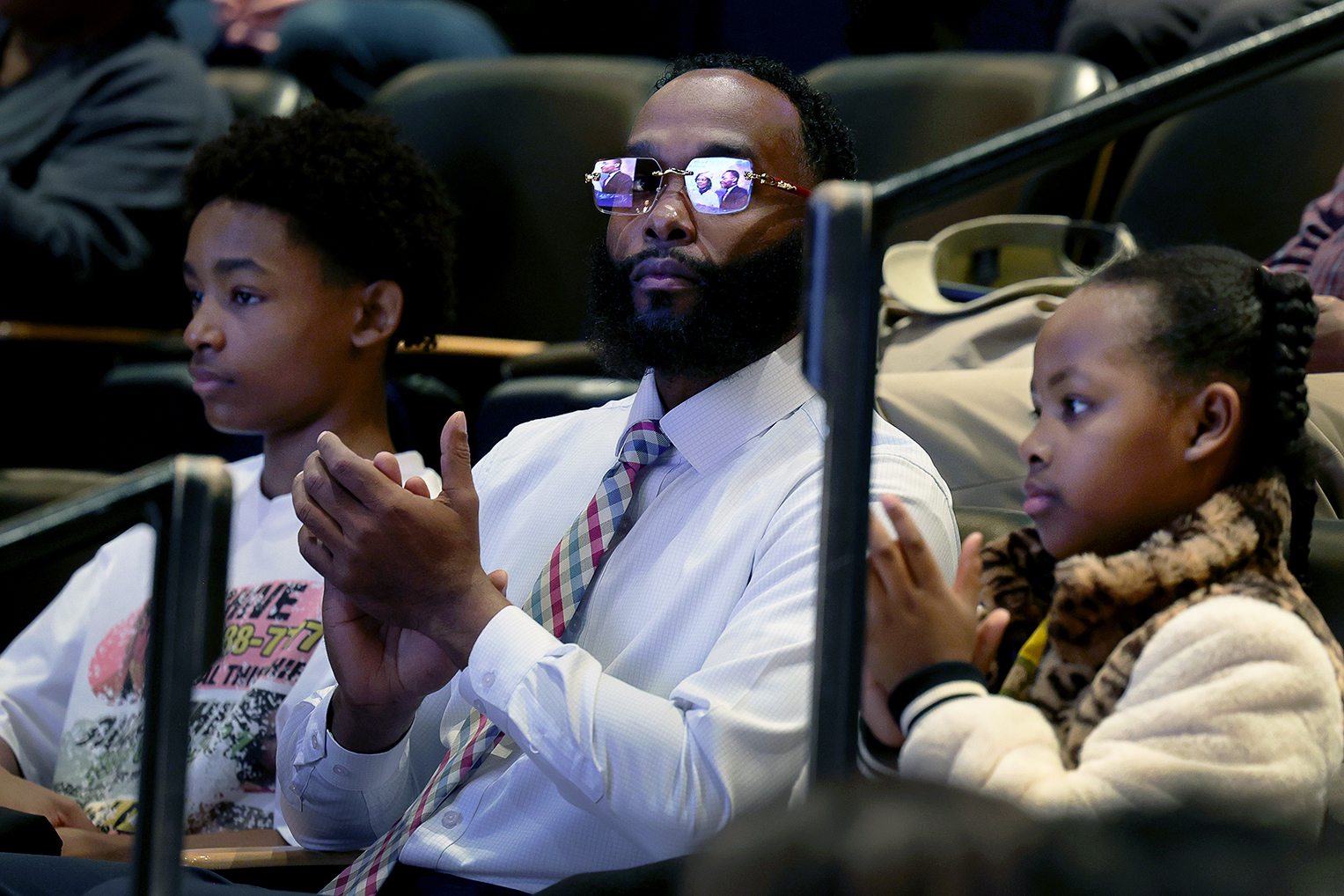 Members of the audience clap following Yolanda King's comments during a 'fireside chat' in Celeste Theatre on the eve of Martin Luther King, Jr. Day, 2026. Photo By Jamie Cotten / Colorado College