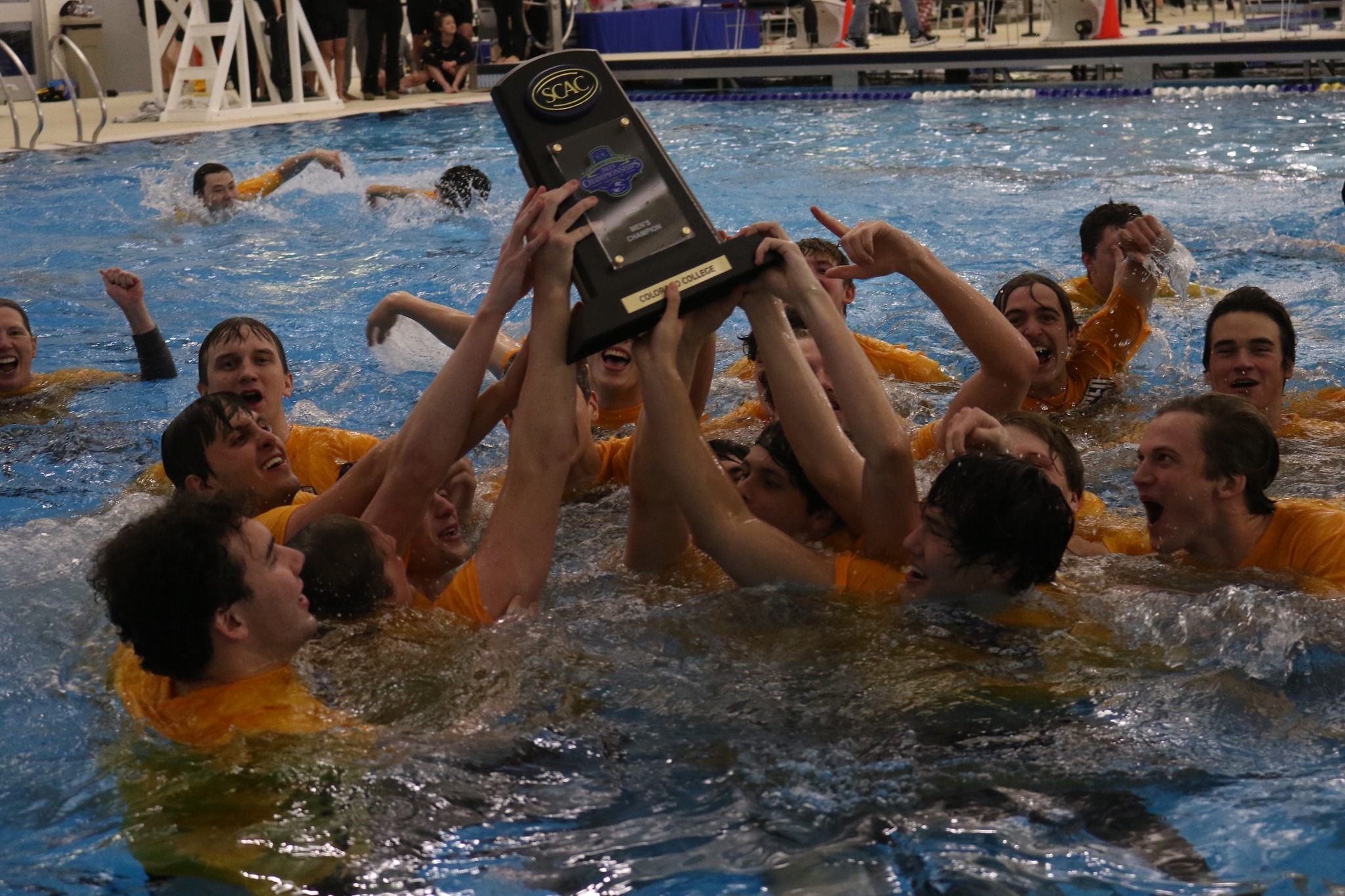 The CC Men’s and Women’s Swimming and Diving team won the SCAC title for the first time in program history, Feb. 13, 2025. Photo Courtesy CC Athletics