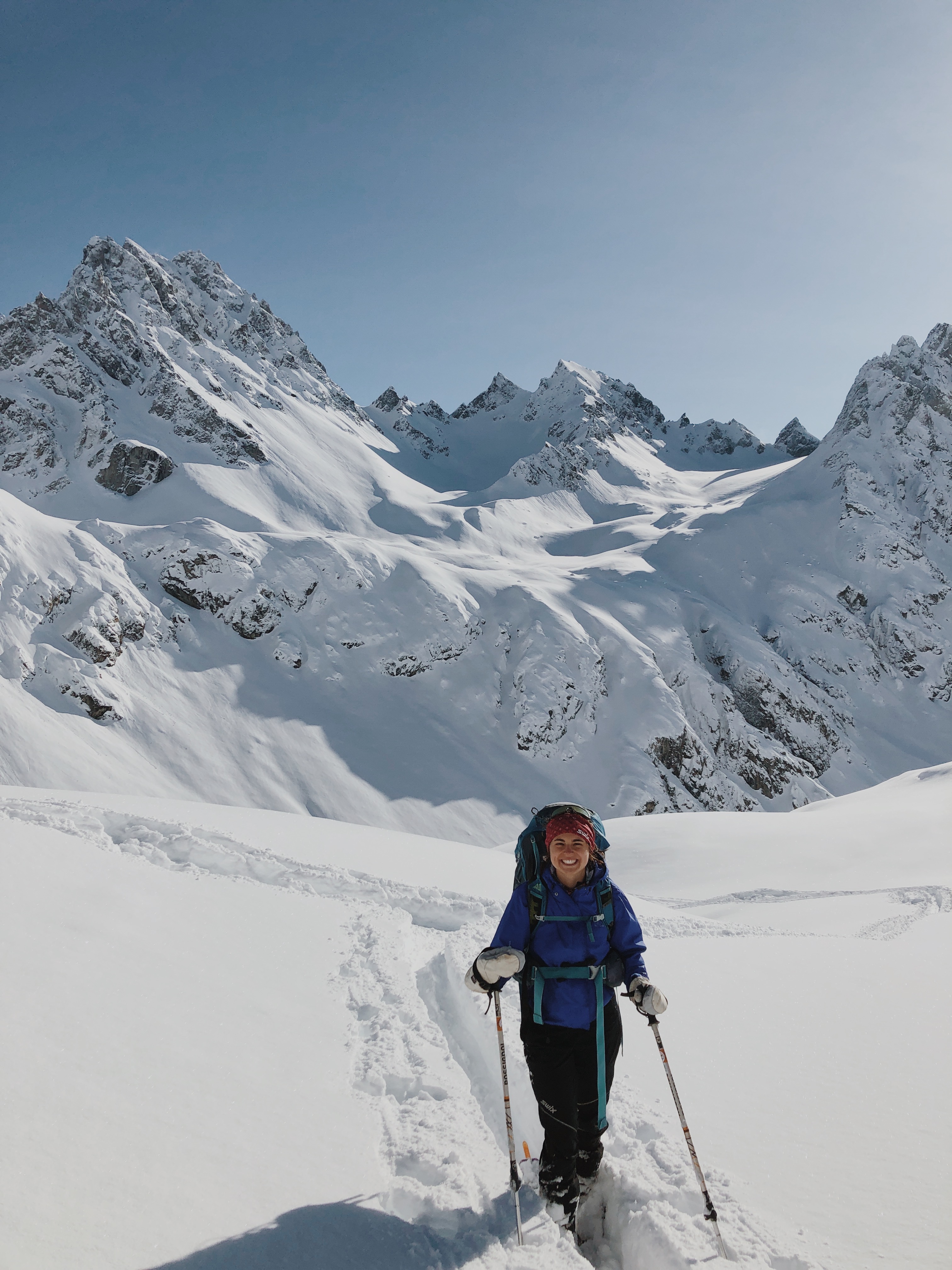 Mary Reinbold '25 backcountry skiing in Hatcher Pass, Alaska, in Winter 2019. Photo provided by Reinbold.