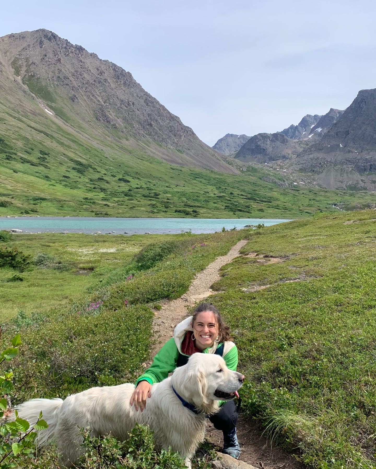 Mary Reinbold '25 and her dog hiking in the Chugach Front Range in Alaska in Summer 2021. Photo provided by Reinbold.