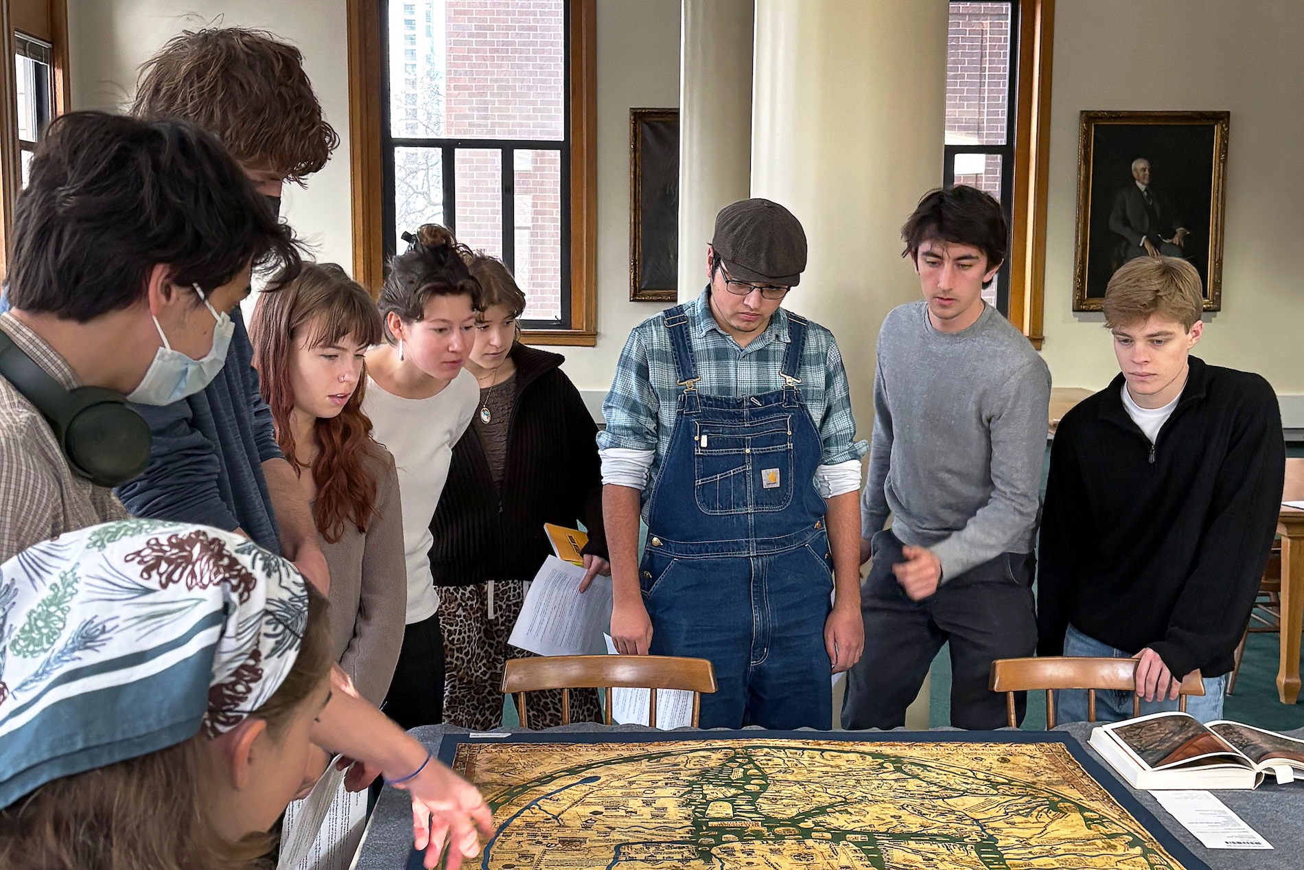 (From left) Emma Snow '26, Mohan Raghunath '26, Will Myers '26, Zoe Williamson '26, Willa Schendler '26, Jeremy Jarecki '26, Felipe Singer '26, Aden Katz '26, and Evan Cote '26.