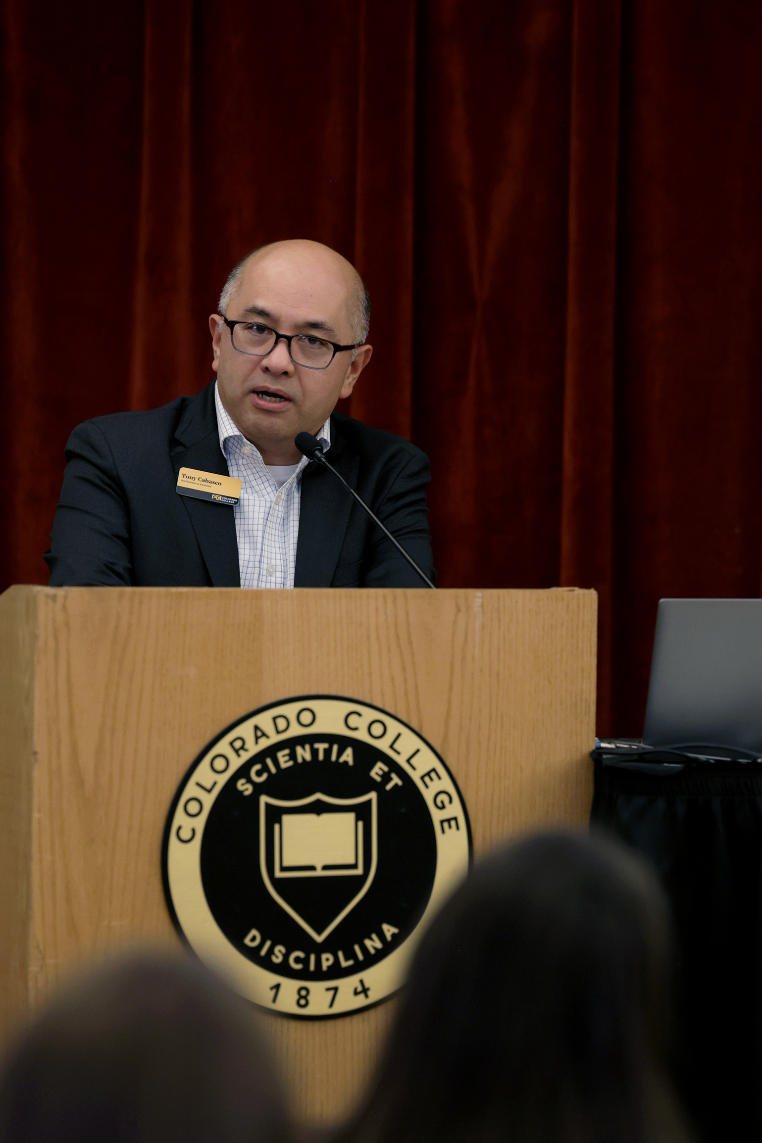 CC Vice President for Enrollment Tony Cabasco welcomes the audience of about 75 people who came to witness the signing of the historic partnership agreement between CC and PPSC. Photo by Jamie Cotten / Colorado College