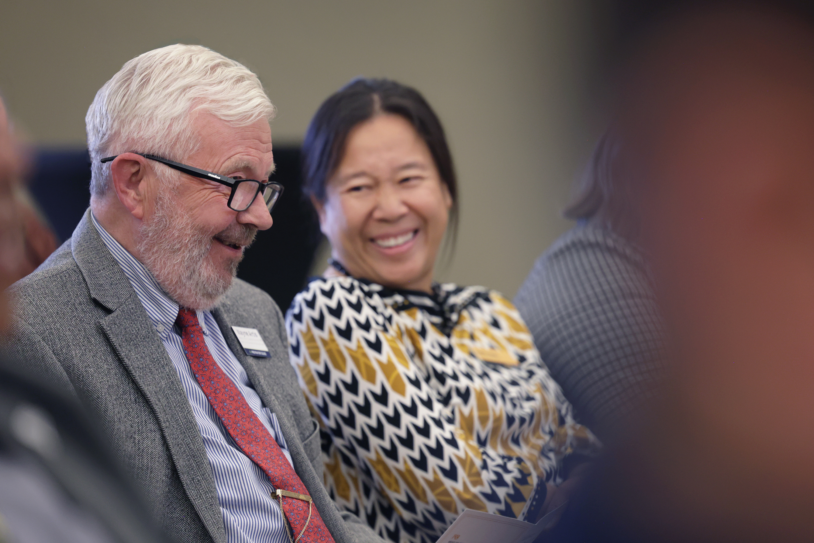 PPSC History Professor and Assistant to the VPI Wayne Artis shares a laugh with CC Dean of the Faculty Emily Chan after the ceremony. Both Artis and Chan played a significant role in getting the transfer pathway to the finish line. Photo by Jamie Cotten / Colorado College
